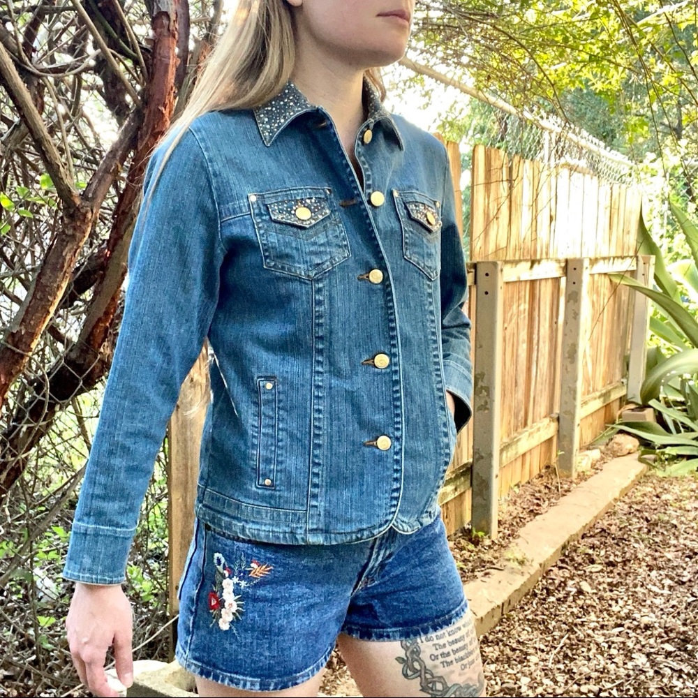 Vintage 90s Rhinestone Embellished Denim Jacket